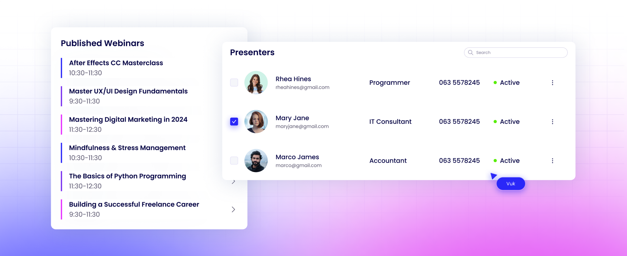 Upravlja webinar interfejs